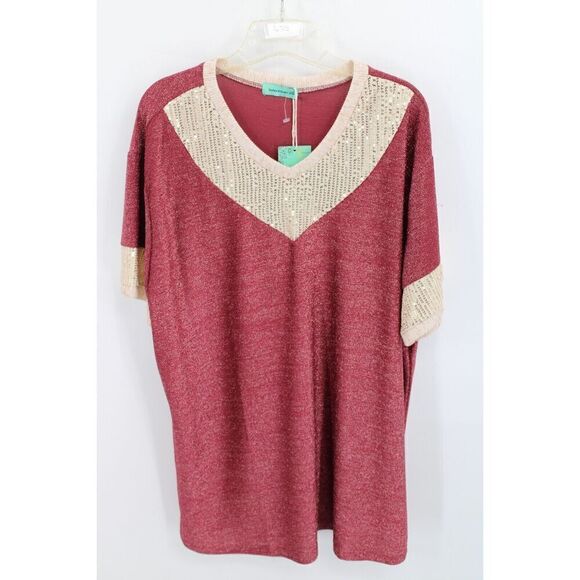 SUNSHINE AND RODEOS 3XL ALWAYS MAKE NEW PLANS TOP MAROON GLITR GOLD SEQUINS NWT - Picture 1 of 7